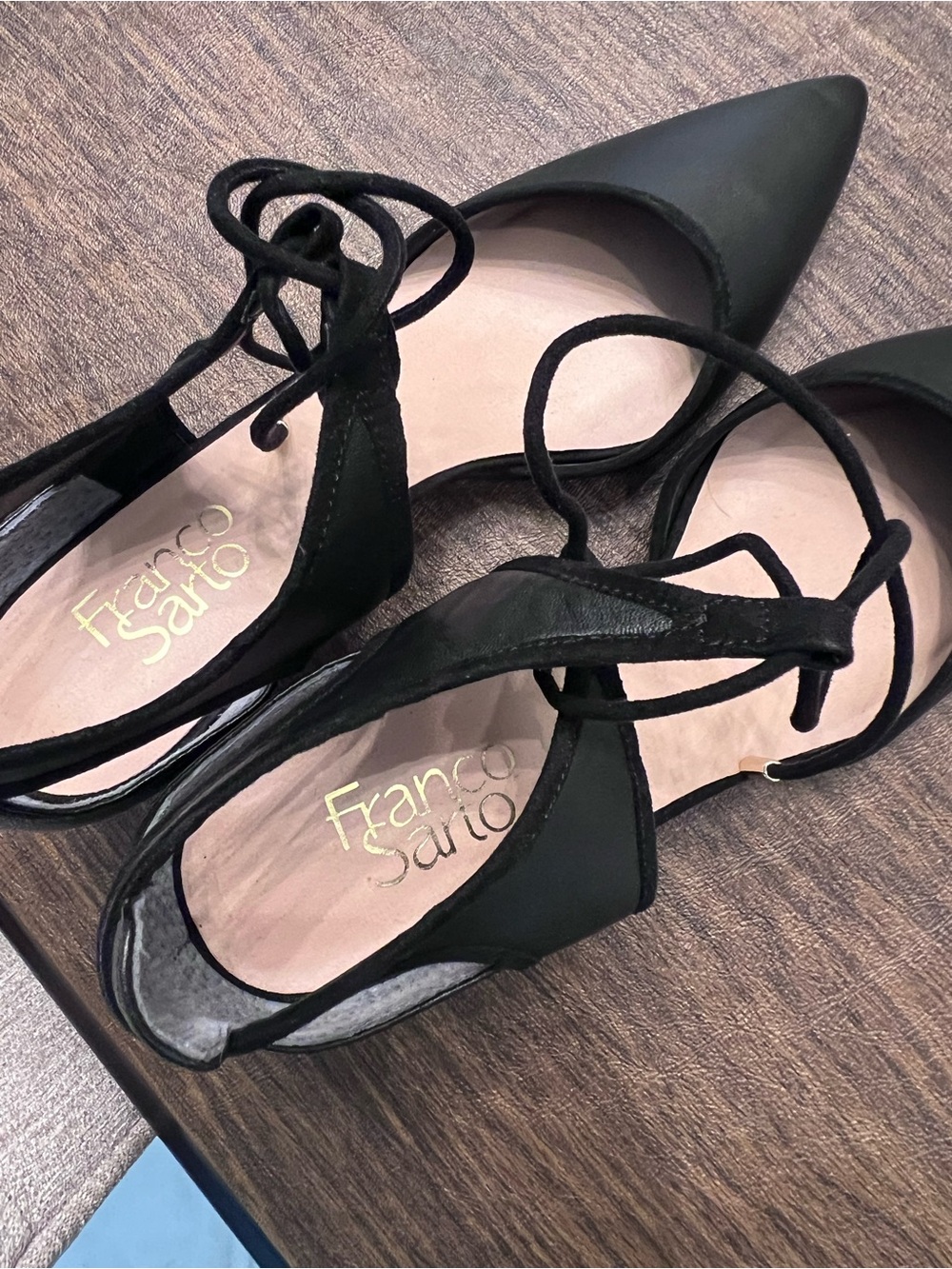 Franco Sarto Black Pointed Lace-Up D'Orsay Flats